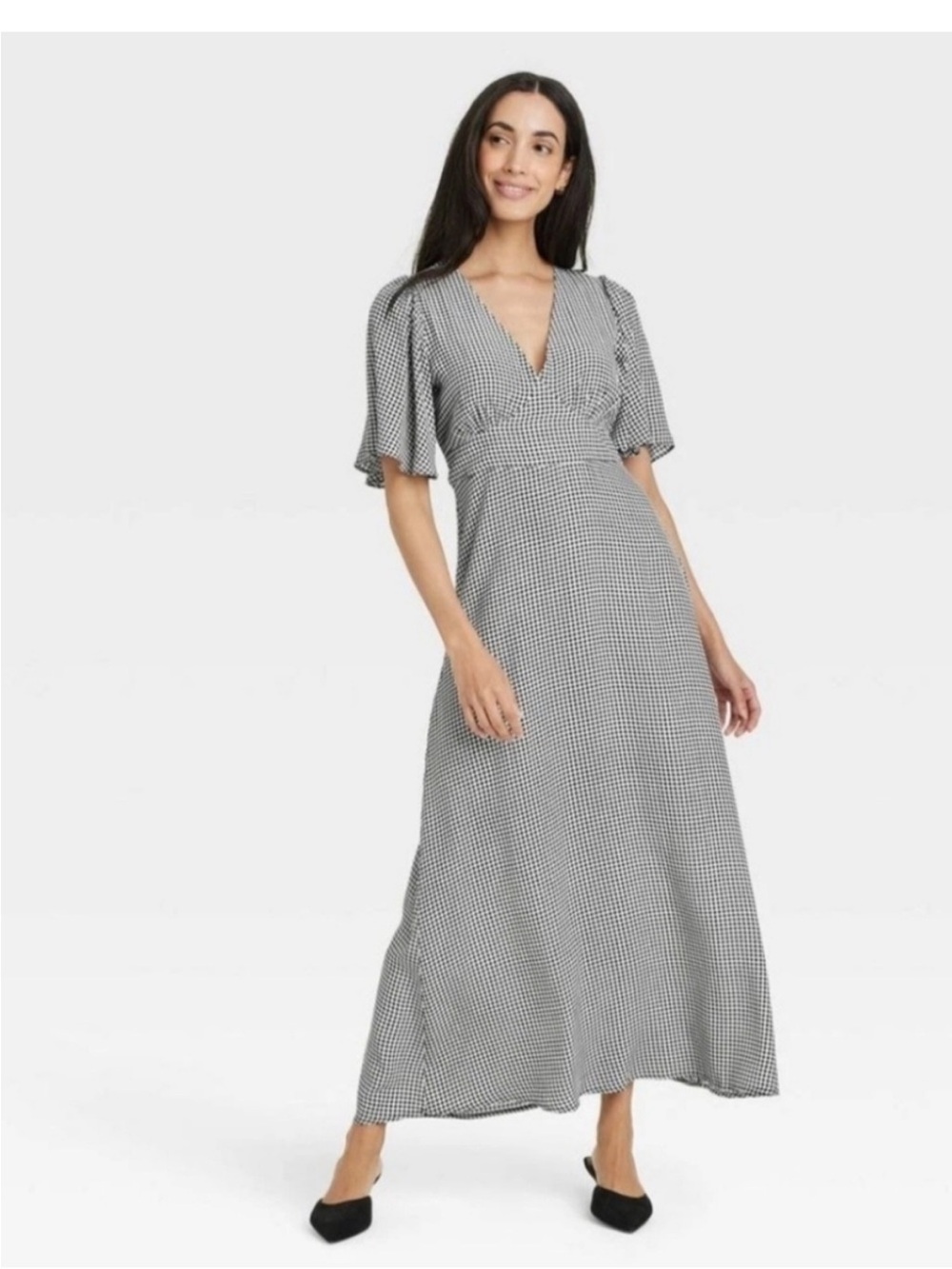 a new day Black & White Gingham V-Neck Midi Dress